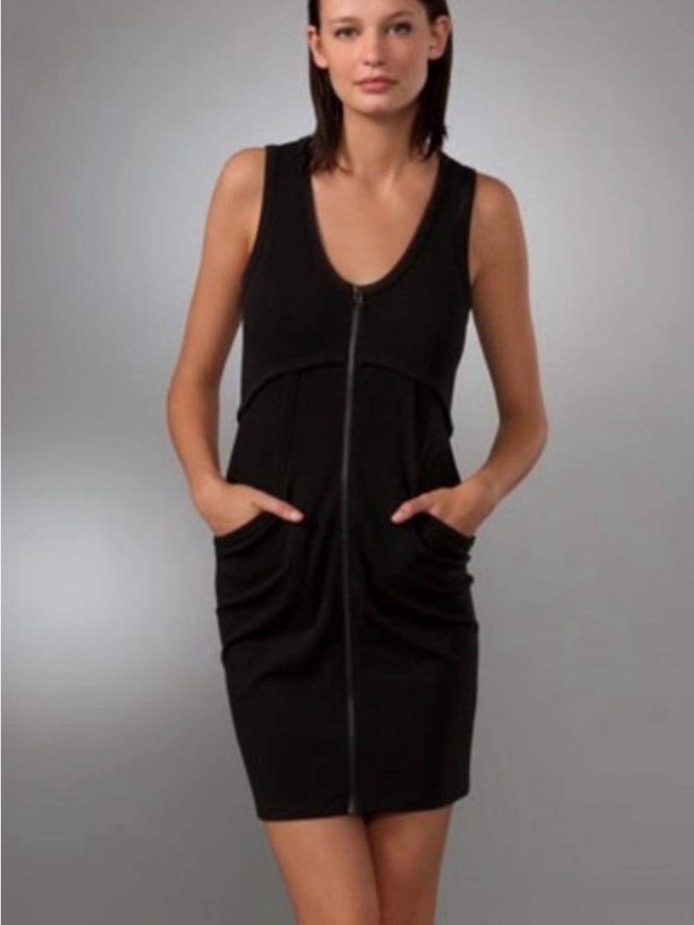 Alexander Wang Black Zip-Front Sleeveless Mini Dress